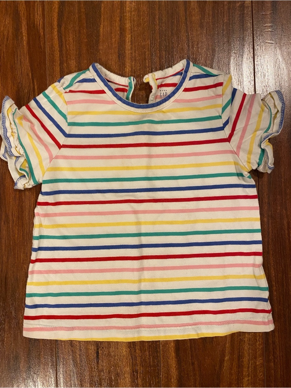 GAP 18-24 month  Girls' Rainbow Stripe Short Sleeve Top - White